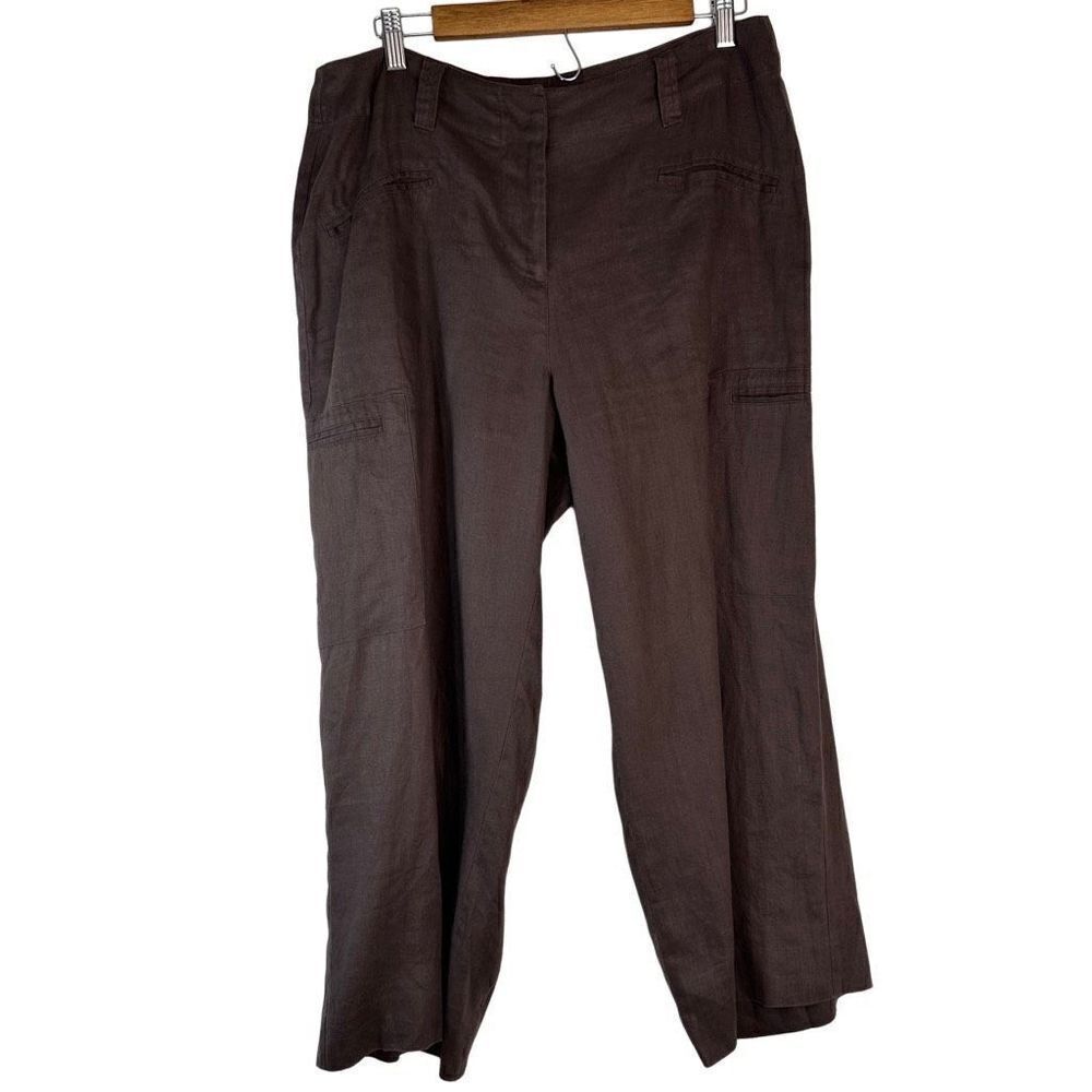 Style & Co 100% Linen Brown Cropped Pants Womens 12 Casual Lagenlook Utility‎
